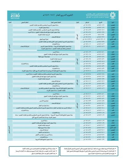 تقويم التدريب 1446